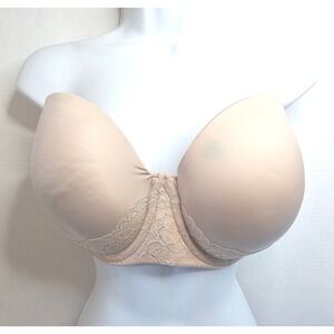 Torrid‎ Curve 42DD Strapless Bra Lace Trim Smooth Cup Beige Everyday NO STRAPS